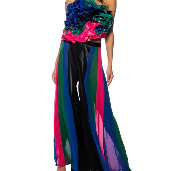 AKIRA Pants - Akira Just My Luck Satin Wide Leg Mesh Panel Pant Size: Large